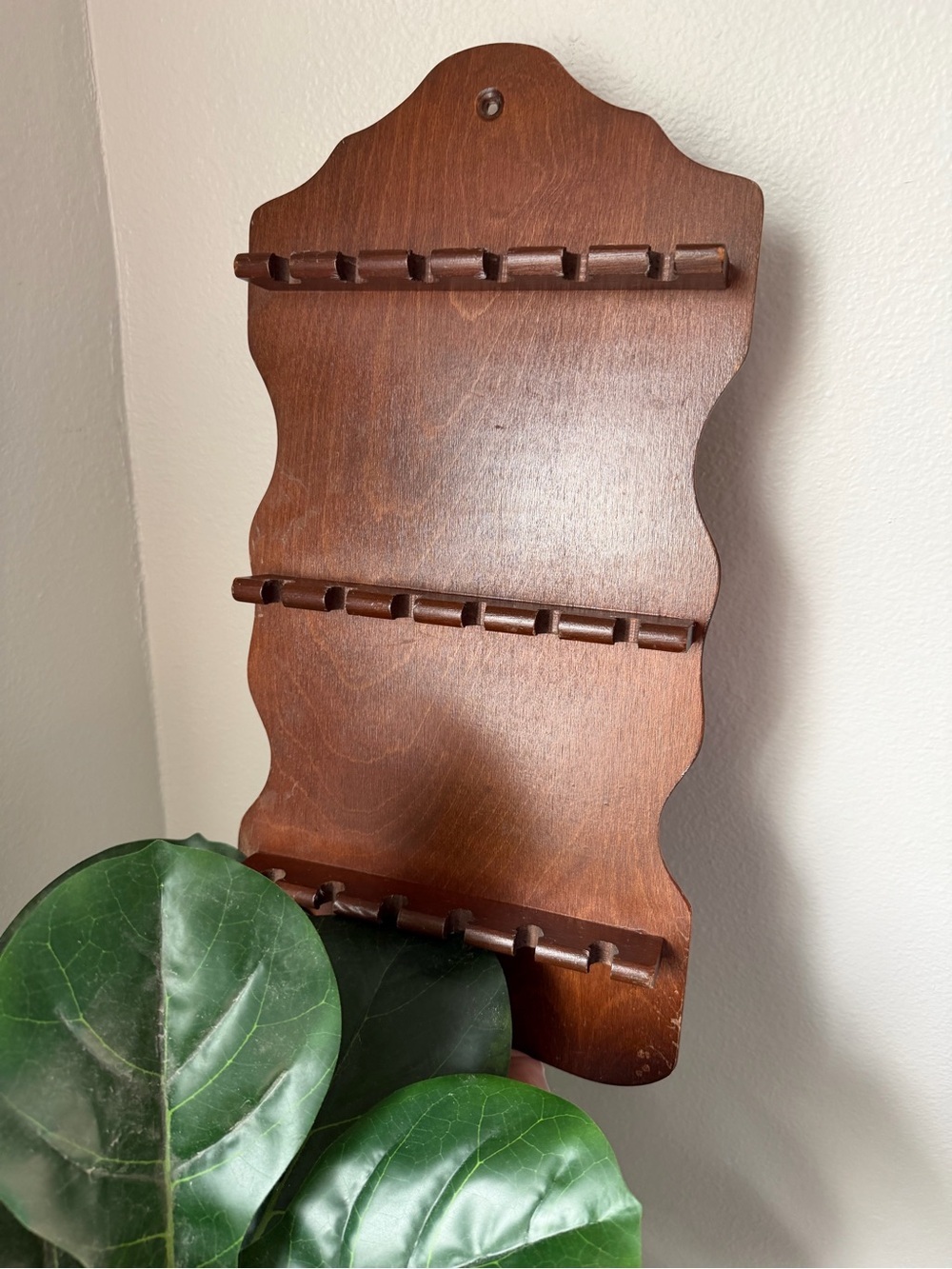 VTG Wooden Brown Wall Hanging Spoon Display Rack Cottagecore